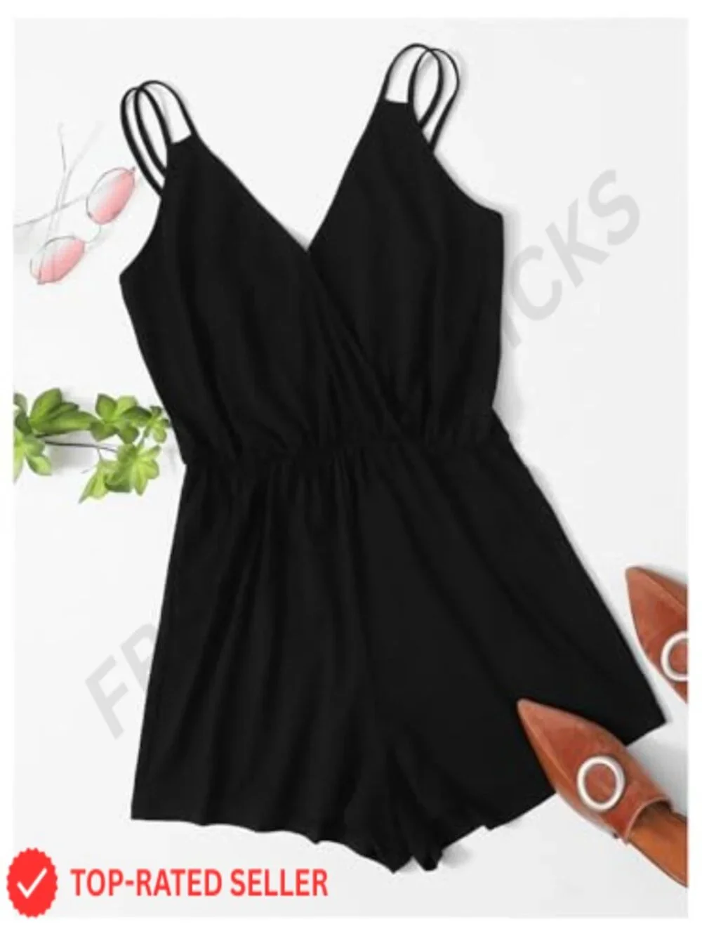 Sleeveless V-Neck Cami Romper Jumpsuit Summer Vacation Short Romper